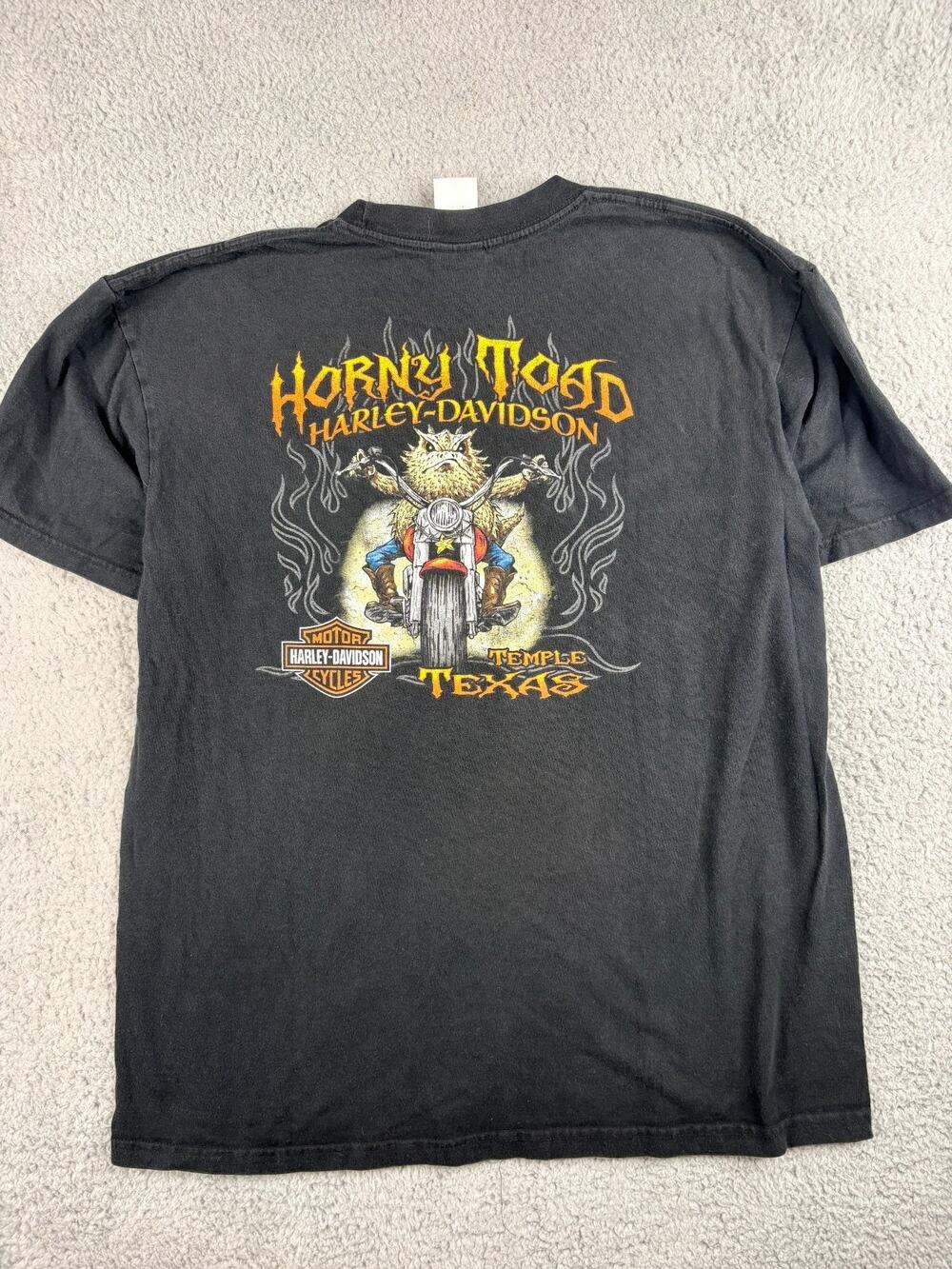 VTG Harley Davidson T-Shirt Men's Size XL Black Horny Toad Temple Texas Graphic